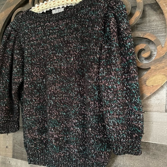 90s Sweater Crop Black Pastel Specks Puff 3/4 Sleeves Whimsy Fairy Goth - Picture 8 of 16